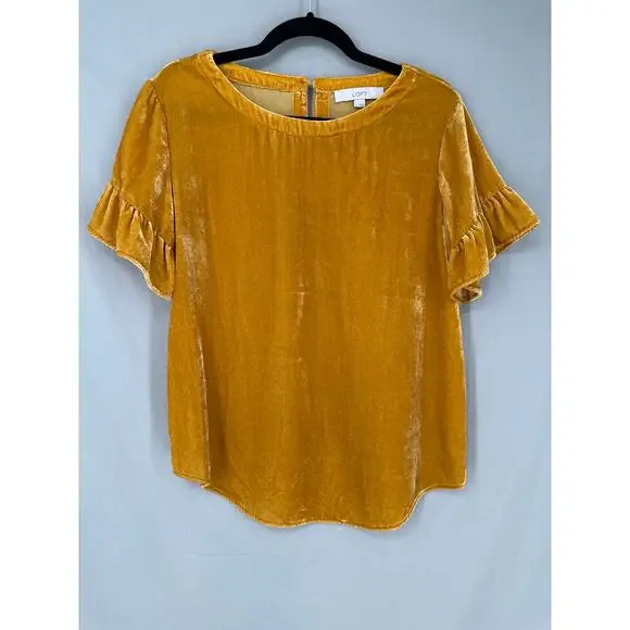 Loft Top Womens Small Yellow Velvet Ruffle Flowy Boho Cottage Bohemian - Picture 5 of 7